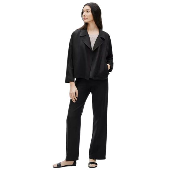 EILEEN FISHER System Tencel Linen Slub Blend Open Jacket Size Medium Black EUC - Picture 4 of 15